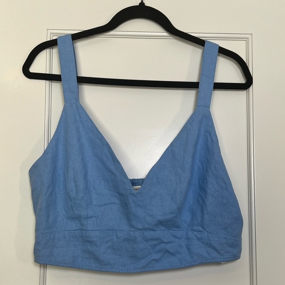 Abercrombie & Fitch Blue Linen Cropped Top (Large) - Picture 1 of 4